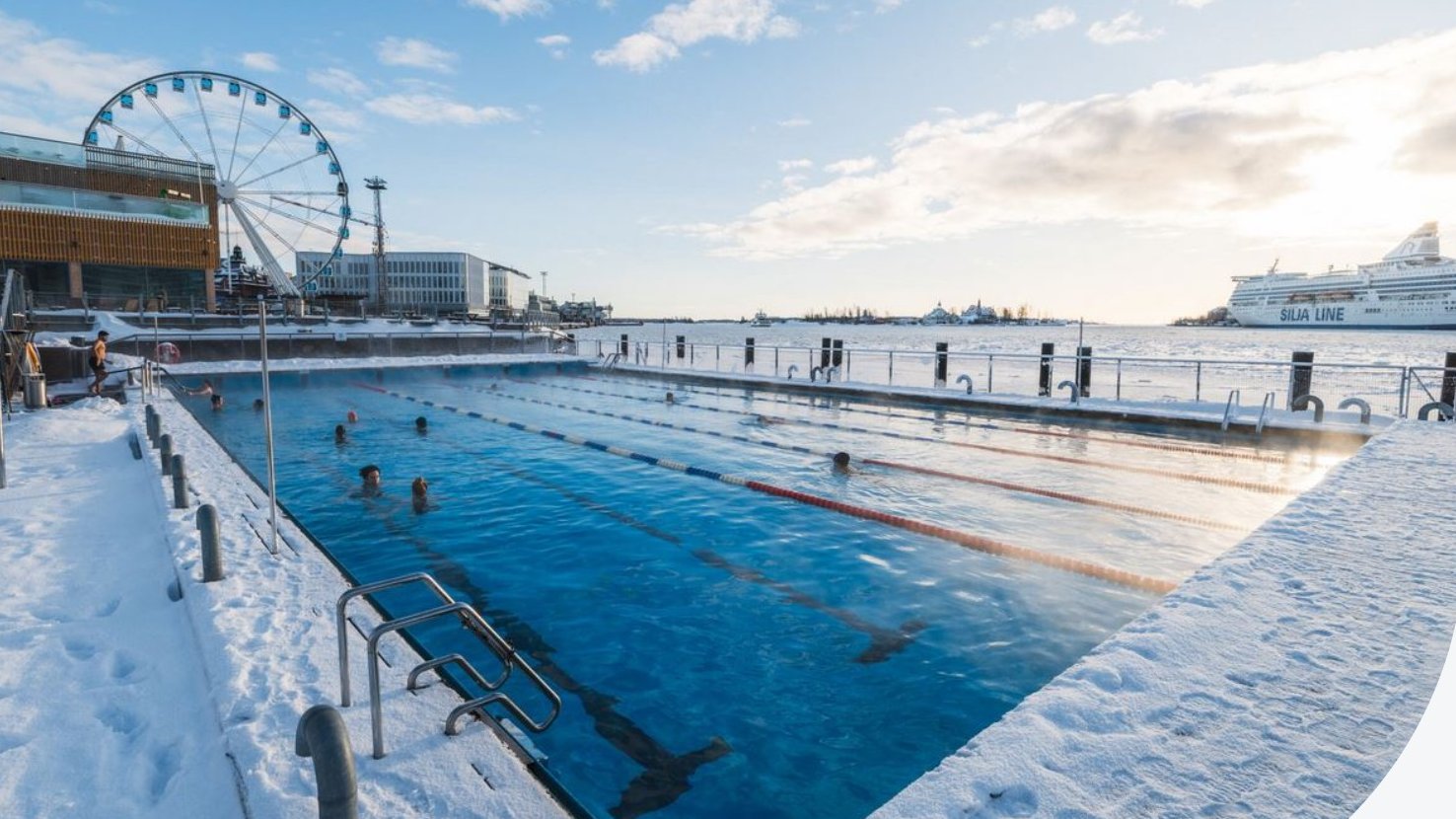 Heated seawater pool at Allas in winter
