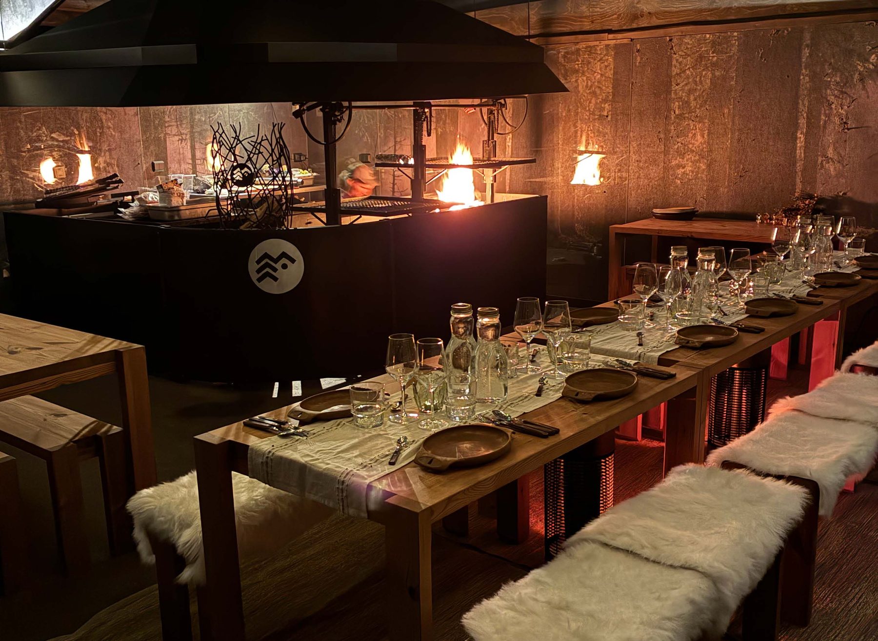 Candlelit dining table at the lodge
